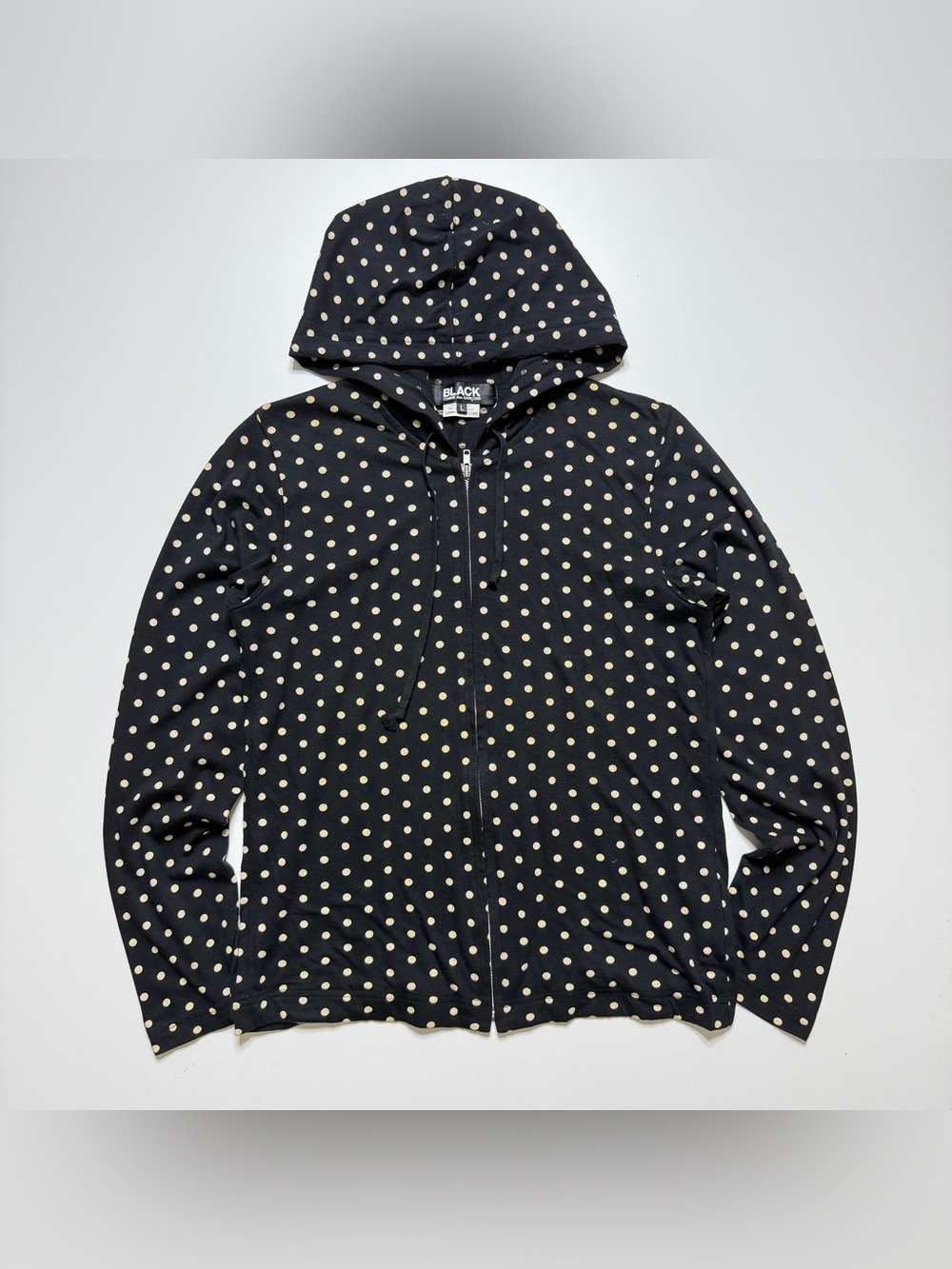 BLACK Comme Des Garcons Polka Dot Rayon Cotton Full Zip Hoodie Womens Large